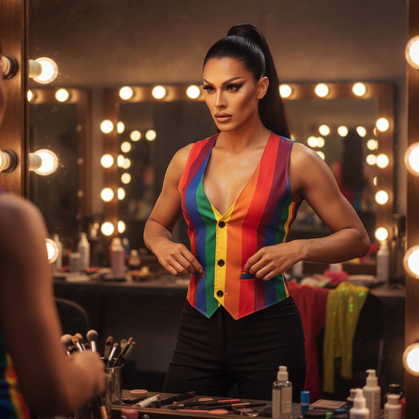 Rainbow Striped Deep V-Neck Vest With Buckle