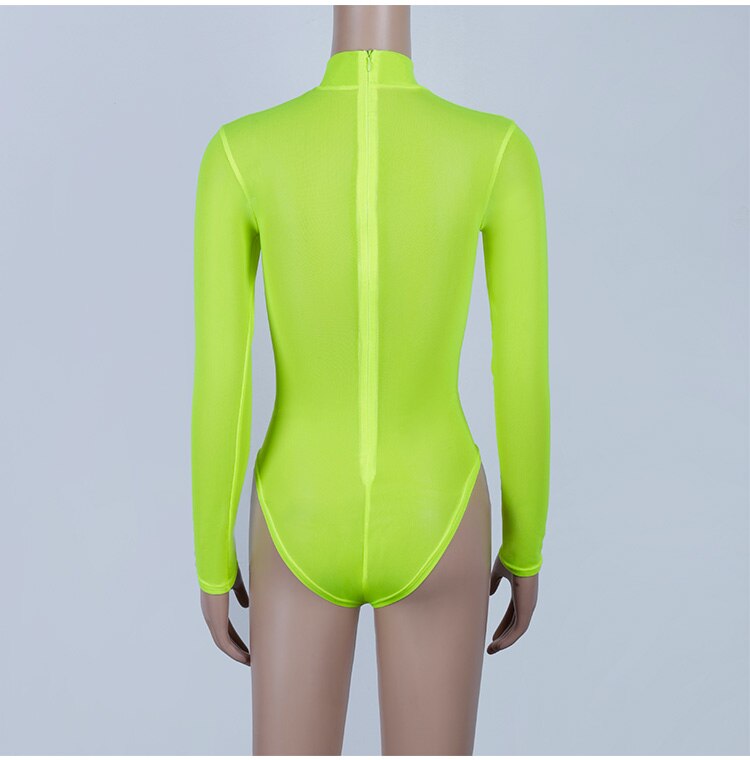 Women Rave Outfits Neon Bodysuit Crop Top Long Sleeve Swimsuits