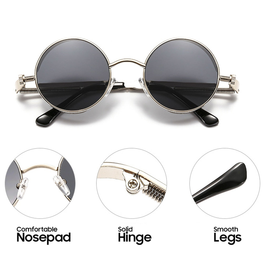 Punk Steampunk Sunglasses Double Spring Temples Sun Glasses Round Sunglasses  Gothic Style UV400 Protection Eyewear on OnBuy