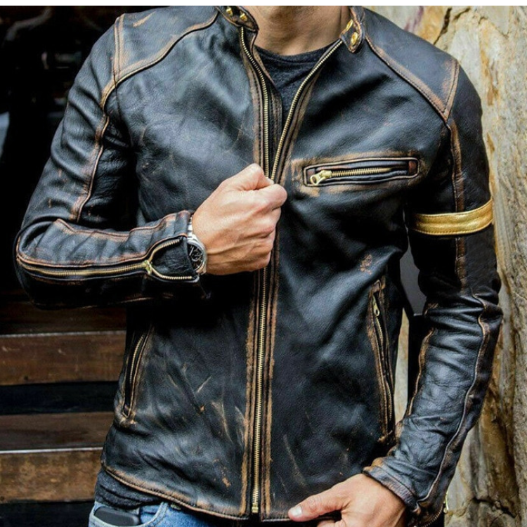 Handmade Distressed Biker PU Leather Jacket