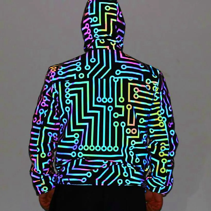 Fluorescent Circuit Reflective Festival Hoodie Jacket + Pants