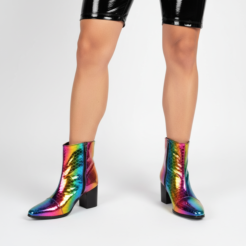 Rainbow Snakeskin Party Boots