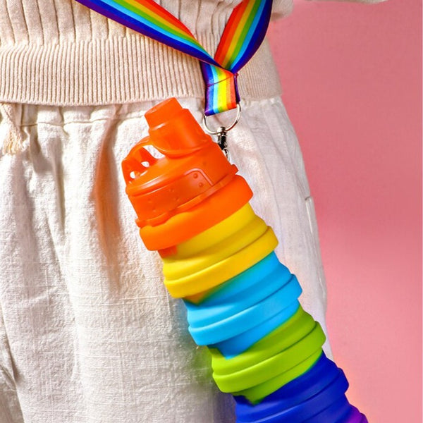 Collapsable Gay Water Bottle With LGBT Lanyard
