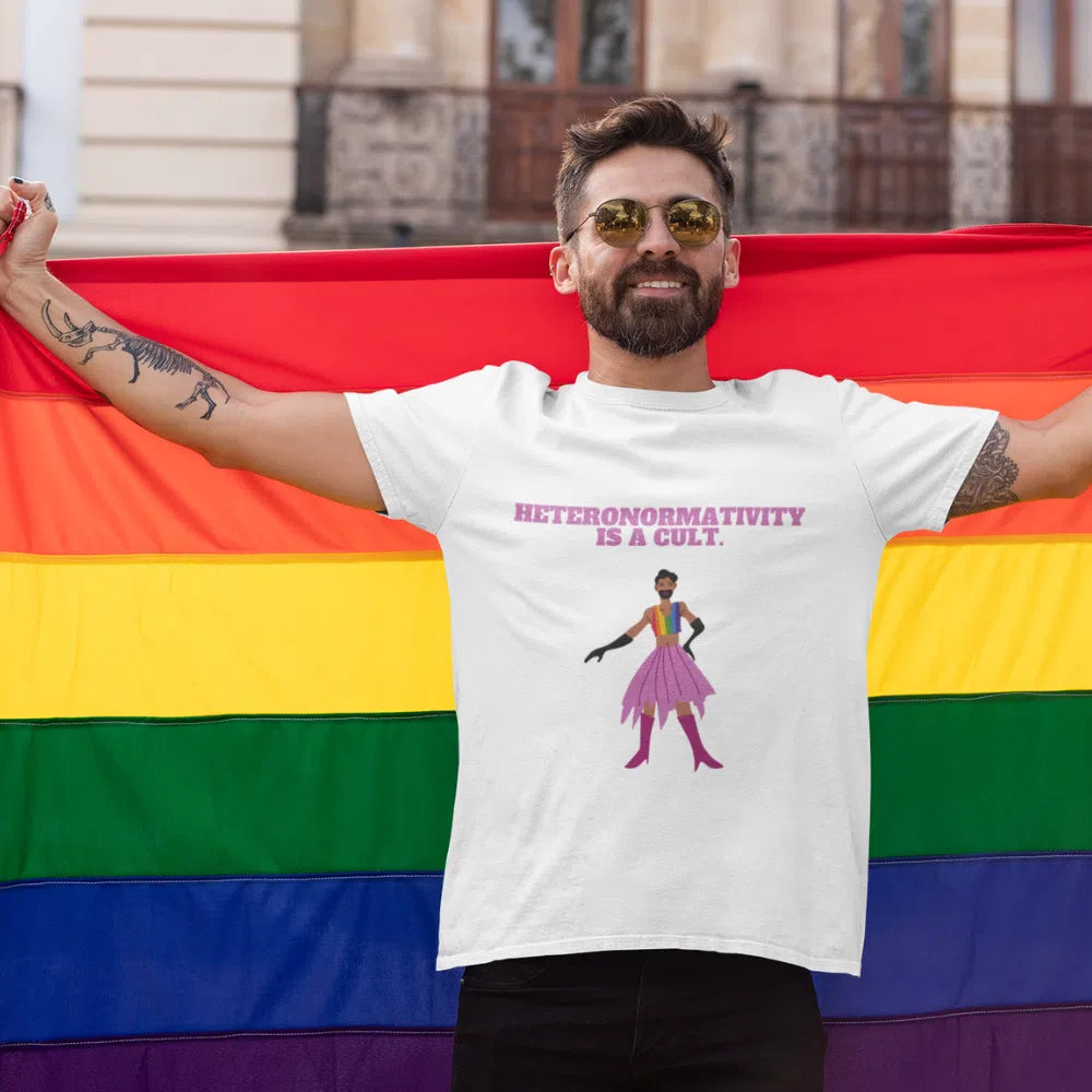 Heather Prism Ice Blue Heteronormativity Is A Cult T-Shirt by Queer In The World Originals sold by Queer In The World: The Shop - LGBT Merch Fashion