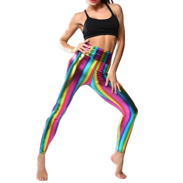  High Waisted Metallic Rainbow Pride Leggings by Queer In The World sold by Queer In The World: The Shop - LGBT Merch Fashion