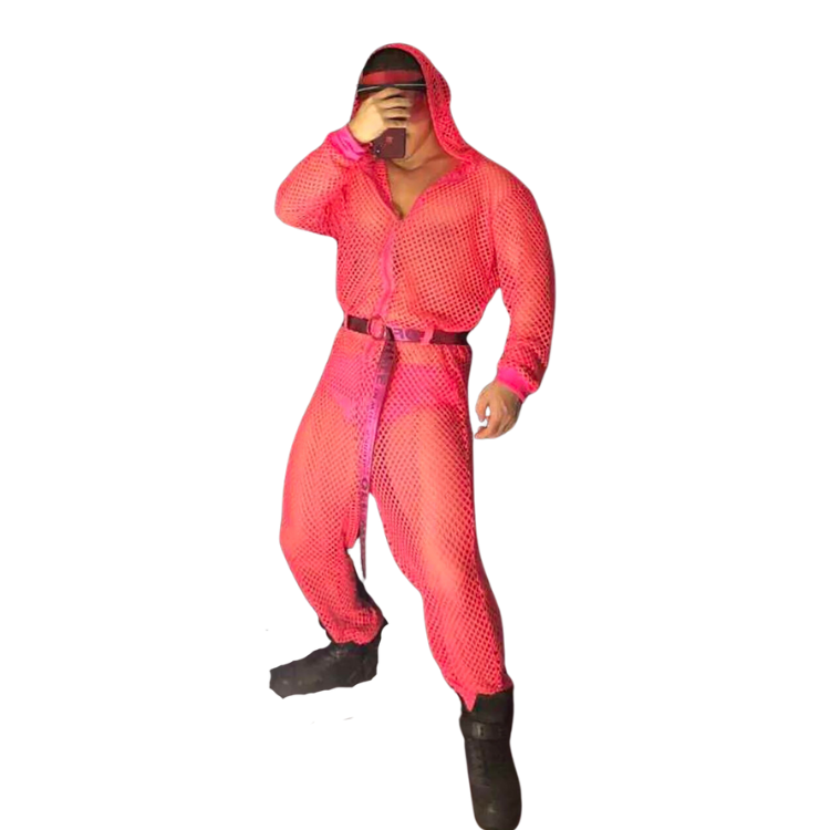 Hooded Fluorescent Pink Jumpsuit