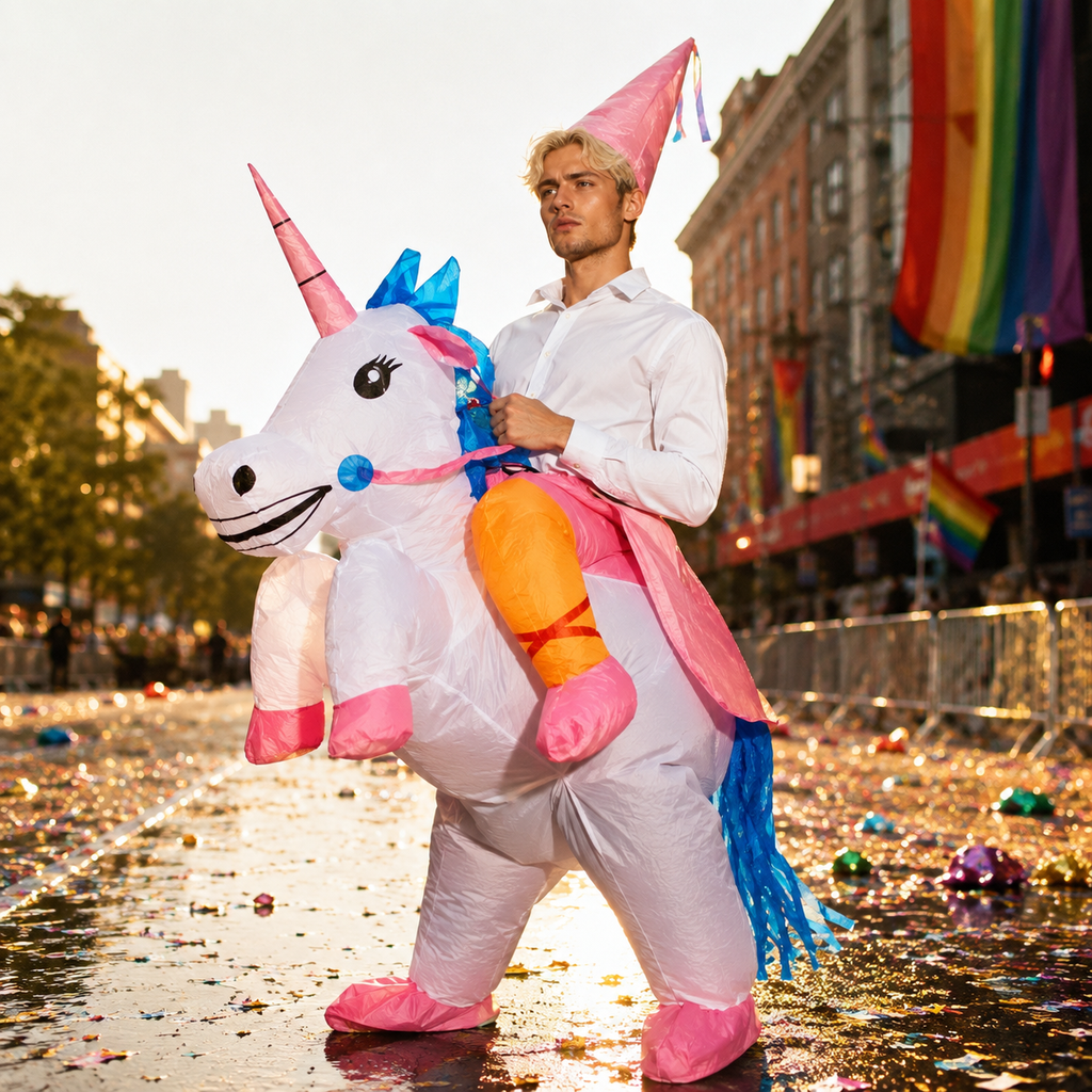 Inflatable Person Riding A Unicorn Costume