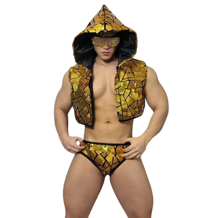 Luxe Gold Hooded Tank and Trunks Clubwear Set