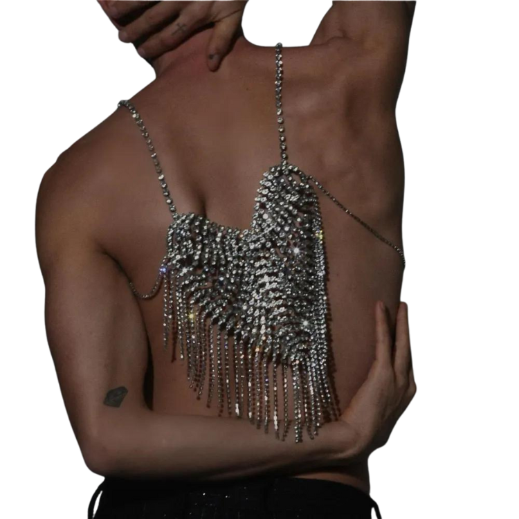 Masc Rhinestone Halter Chain Top