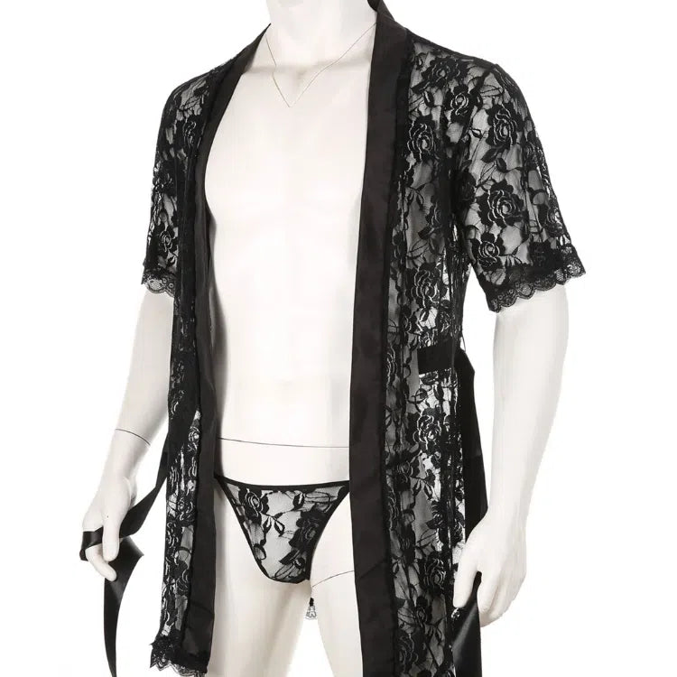 Masculine Lace Thong + Bathrobe Set Queer In The World: The Shop Masculine Lace Thong + Bathrobe Set Queer In The World: The Shop