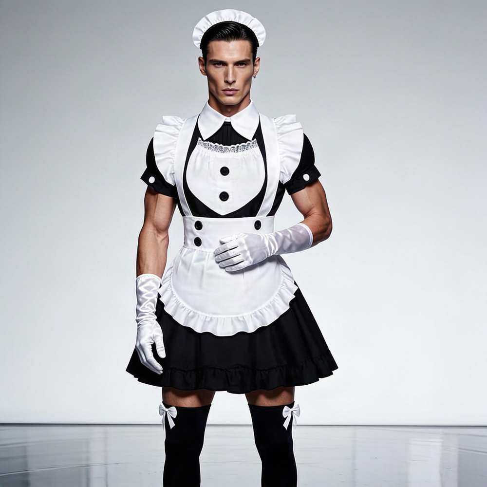 Men's French Maid Sissy Dress With Apron Set