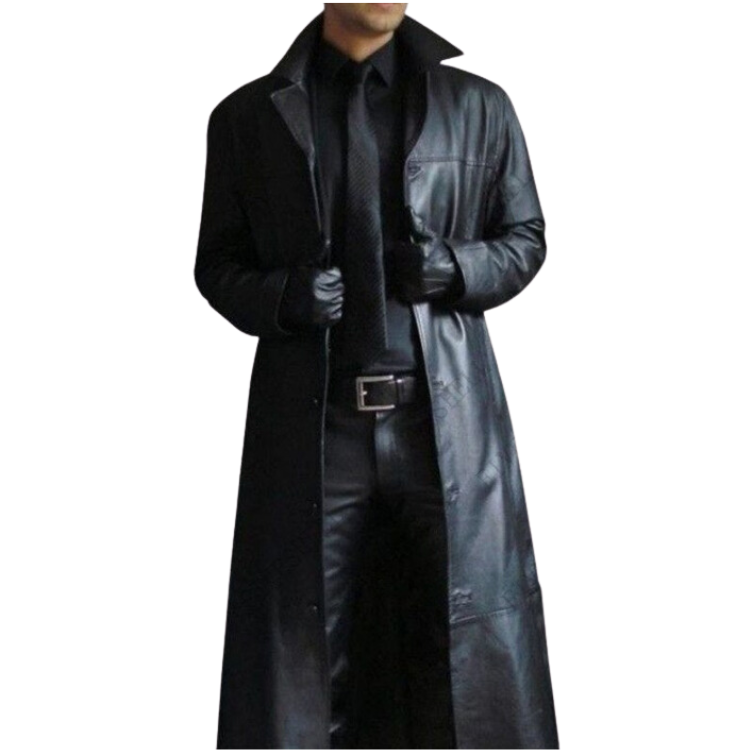 Men's Long PU Leather Overcoat