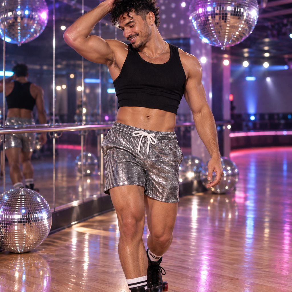 Men's Metallic Print Sequin Casual Sporty Shorts