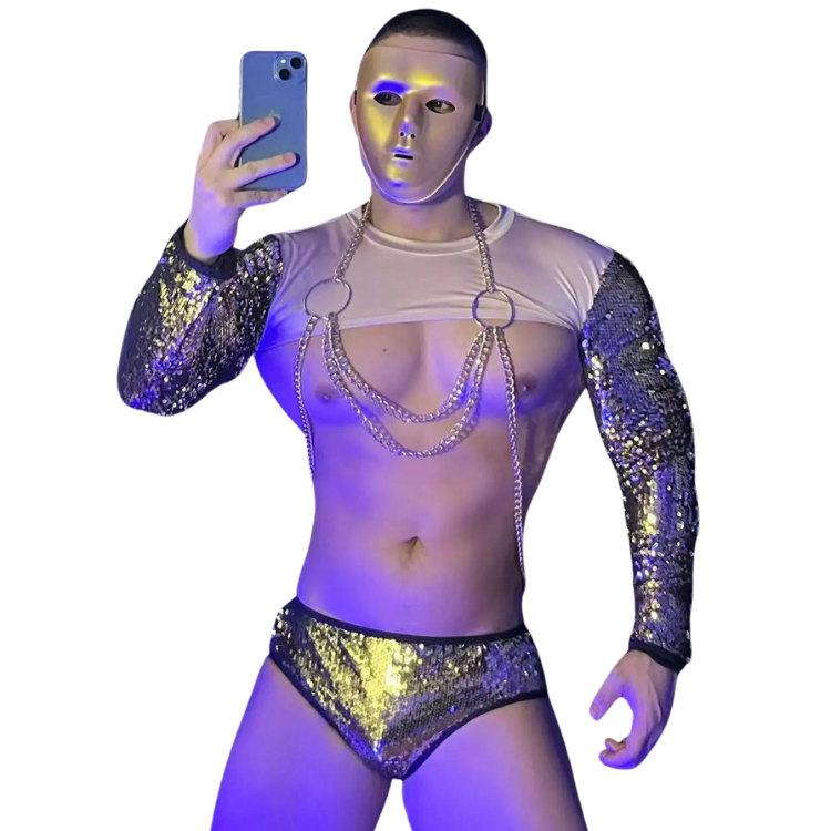 Men's Muscle Golden Sexy Stage Costume Set