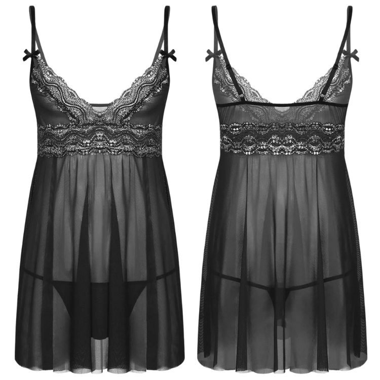 Mesh Floral Lace Sissy Mini Nightgown Set