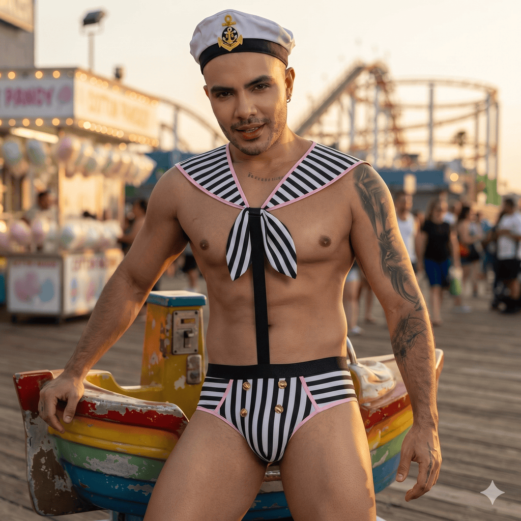 Naughty Captain's Striped Sailor Costume