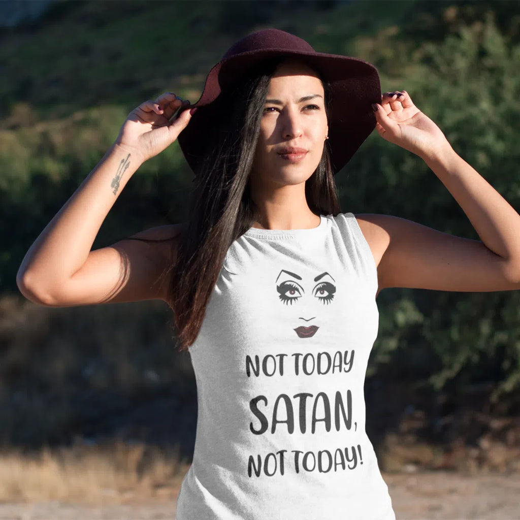 White Not Today Satan Muscle Top by Queer In The World Originals sold by Queer In The World: The Shop - LGBT Merch Fashion