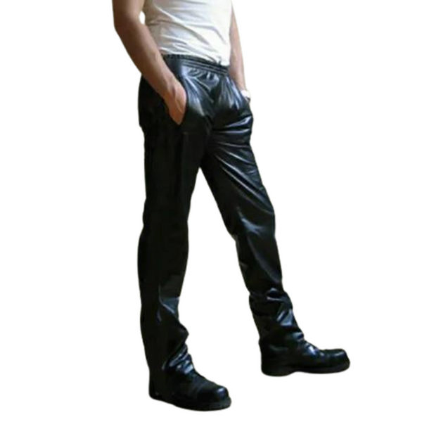 PU Leather Elastic Stripe Pants