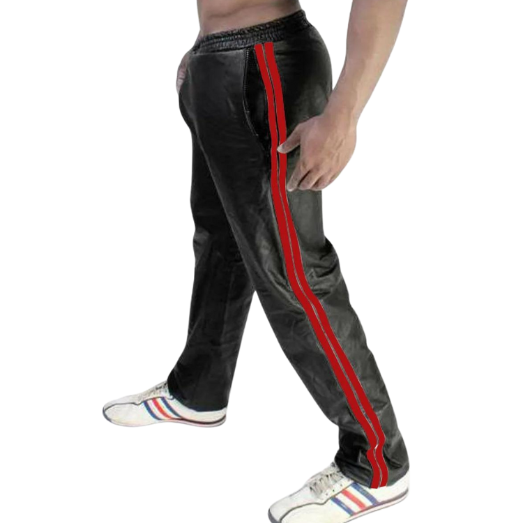 PU Leather Elastic Stripe Pants