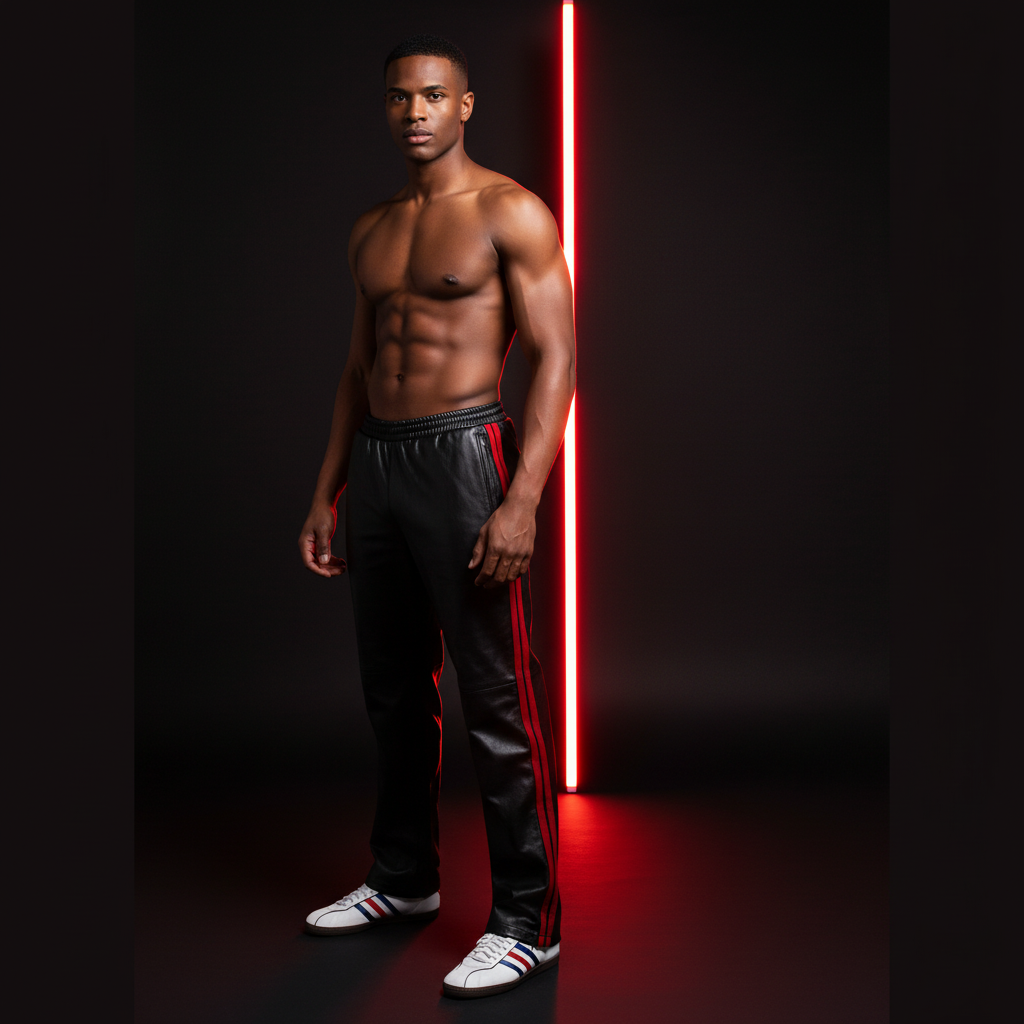 PU Leather Elastic Stripe Pants