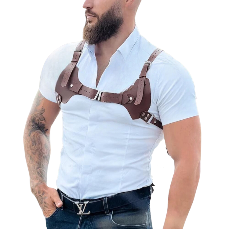 Brown PU Leather Light Brown Chest Harness by Out Of Stock sold by Queer In The World: The Shop - LGBT Merch Fashion