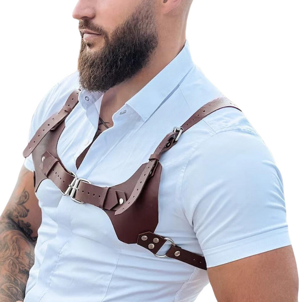 Brown PU Leather Light Brown Chest Harness by Out Of Stock sold by Queer In The World: The Shop - LGBT Merch Fashion