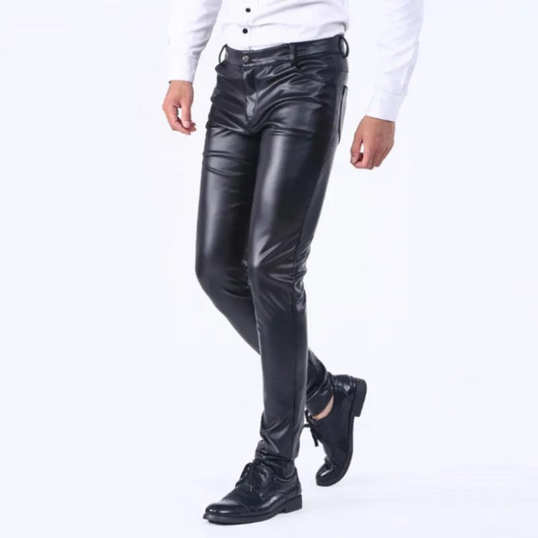 PU Leather Middle Waist Casual Skinny Pants