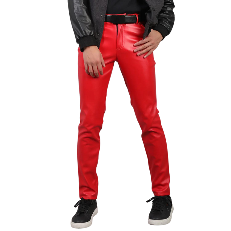 PU Leather Middle Waist Casual Skinny Pants