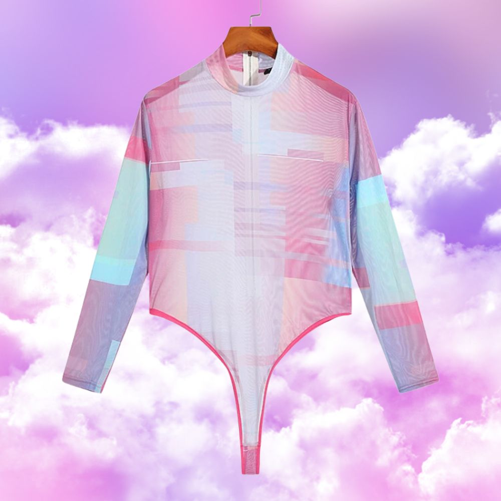 Pink Haze Mesh Turtleneck Bodysuit