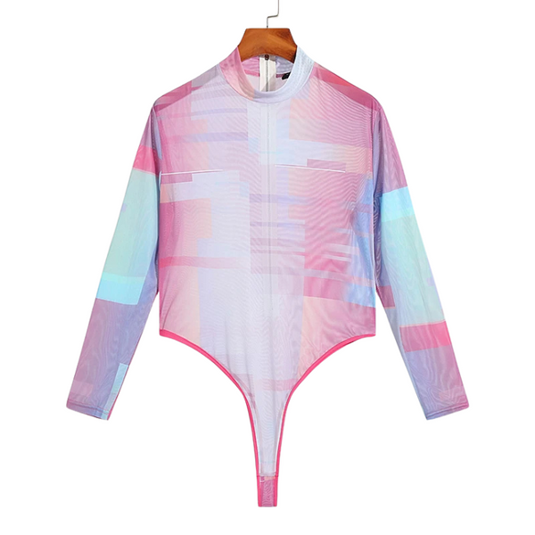 Pink Haze Mesh Turtleneck Bodysuit