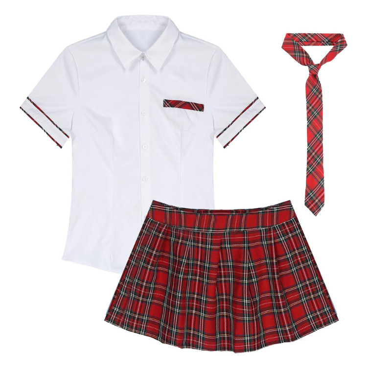 Schoolgirl Costume with Plaid Skirt - Flirty Throwback Energy