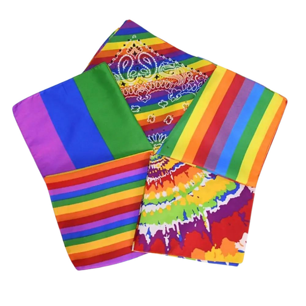 Pride Pop Rainbow Pocket Square, featuring vibrant rainbow patterns in stripes, paisley, and tie-dye designs, crafted from polyester for bold, inclusive self-expression. Perfect for showcasing LGBTQIA+ pride and visibility.