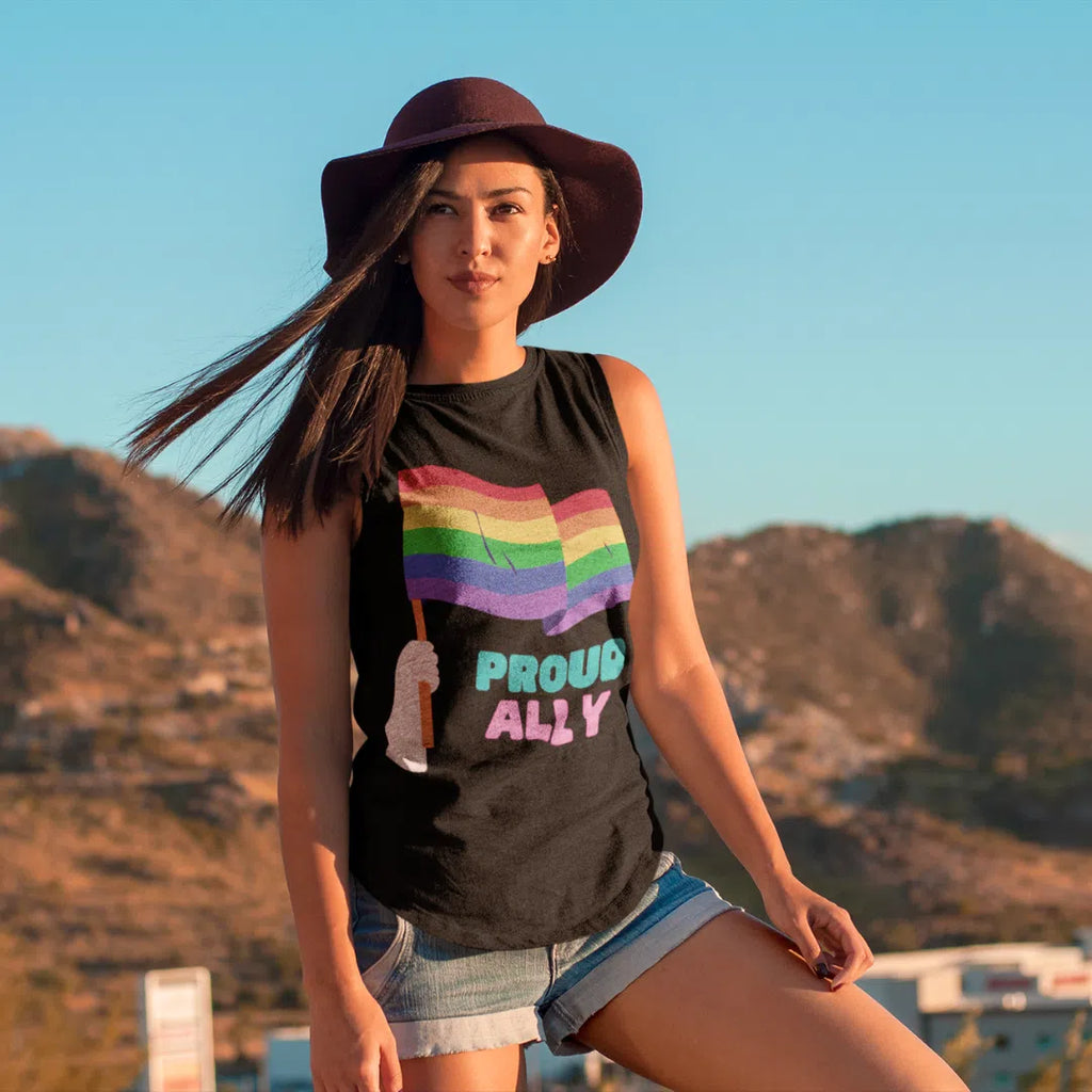 Black Proud Ally Muscle Shirt by Queer In The World Originals sold by Queer In The World: The Shop - LGBT Merch Fashion