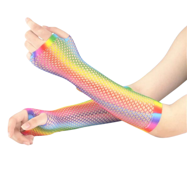 Rainbow Mesh Fishnet Gloves Party Wear