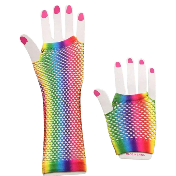 Rainbow Mesh Fishnet Gloves Party Wear