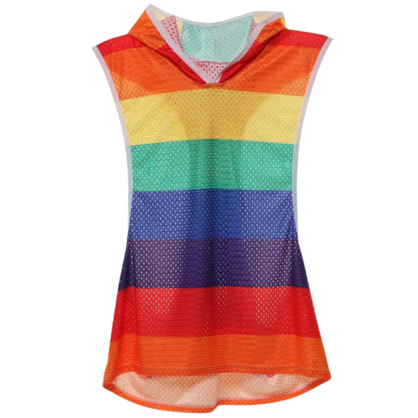 Rainbow Striped Hooded Tank Top Shorts Two-Piece Set