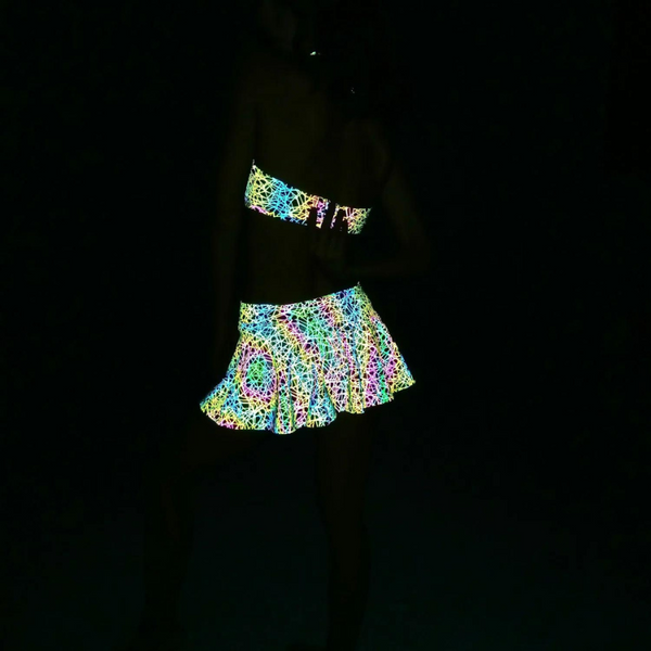 Rave Rainbow Reflective Pleated Skirt