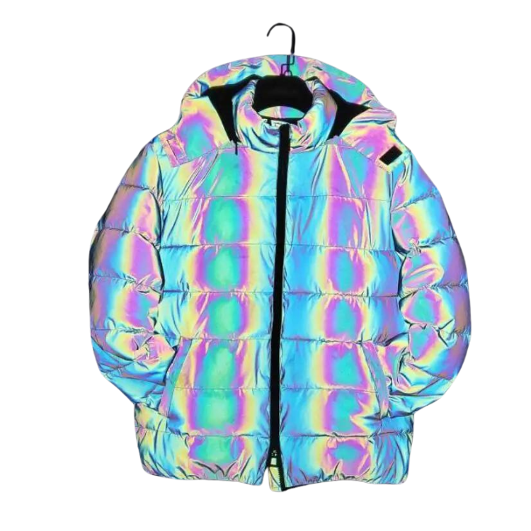 Reflective Luminous Zipper Hooded Puffer Jacket