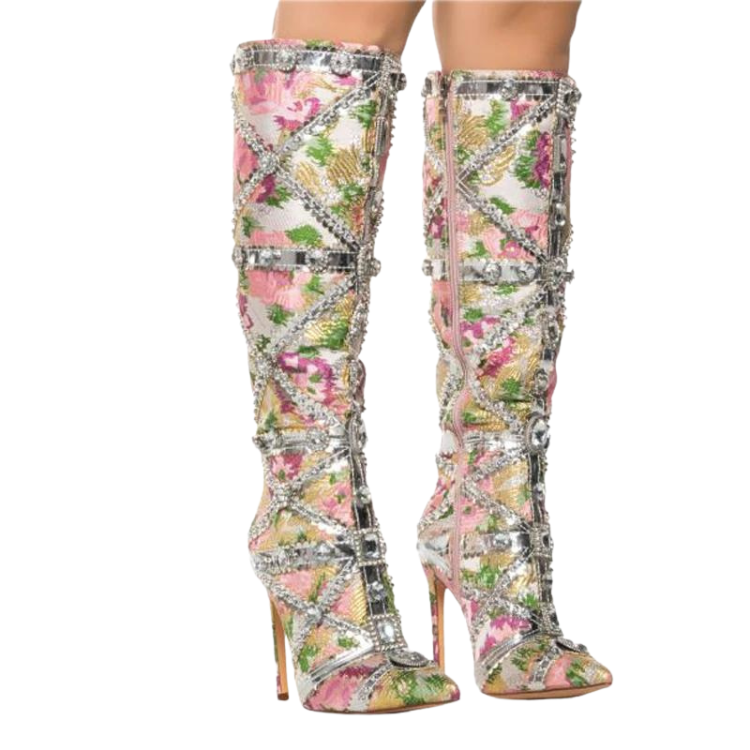 Riveting Romance Crystal Knee High Boots