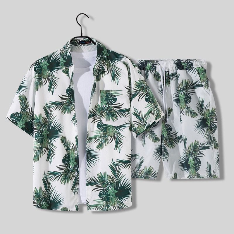 White Hawaiian Floral Short Sleeve Shirt + Shorts (2 Piece Outfit) by Queer In The World sold by Queer In The World: The Shop - LGBT Merch Fashion