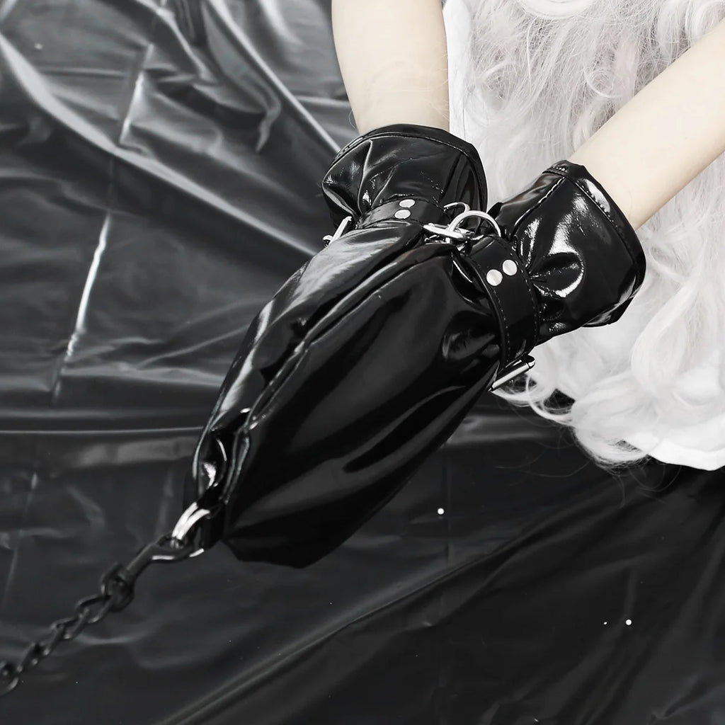 Bondage Leatherette Gauntlets With Lock Restraints