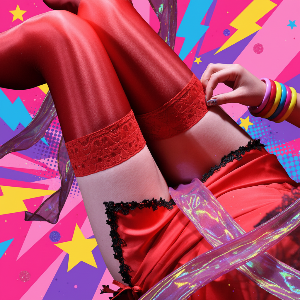 Disco Shiny Satin Thigh High Stockings