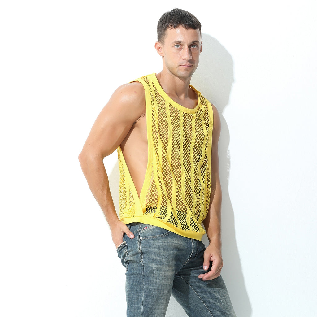 Men Mesh Tank Top See Through Fishnet Vest Sleeveless Fitted Muscle  T-Shirts Tops