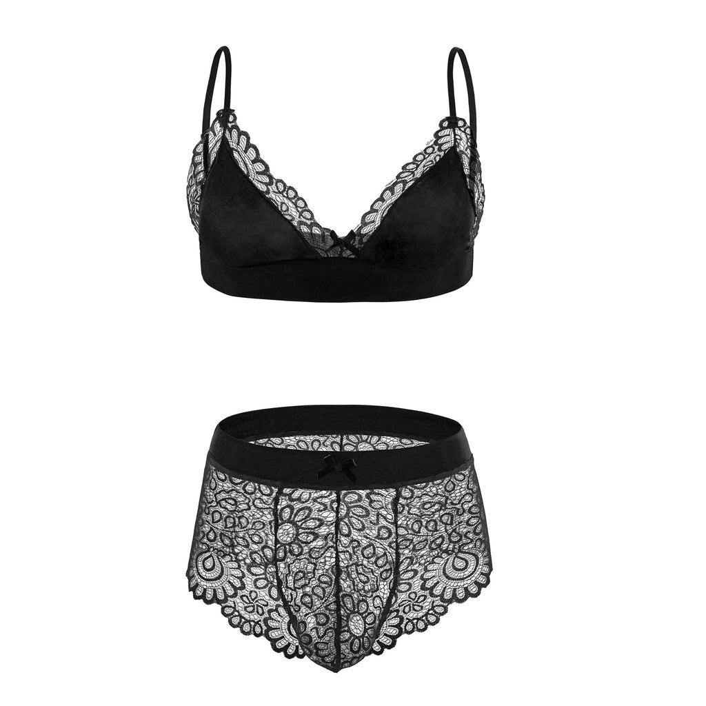 2-Piece Sexy Lingerie For Crossdressers, Black / XXXL 2-Piece Sexy Lingerie For Crossdressers, Black / XXXL