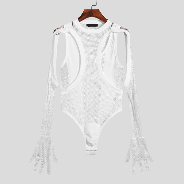 White Techno Rave Gloved Romper by Queer In The World sold by Queer In The World: The Shop - LGBT Merch Fashion