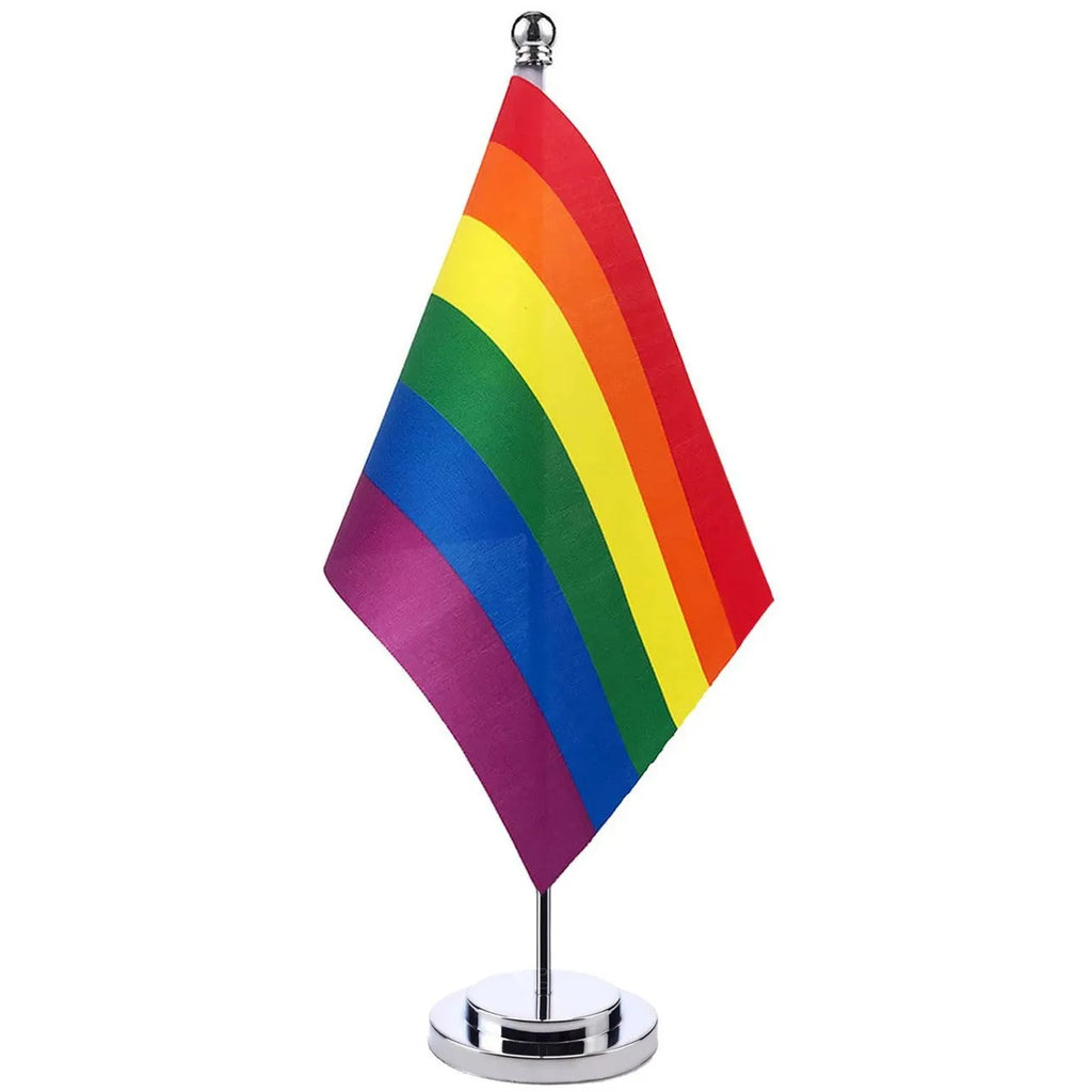 LGBTQ+ Pride Desk Flag With Stand