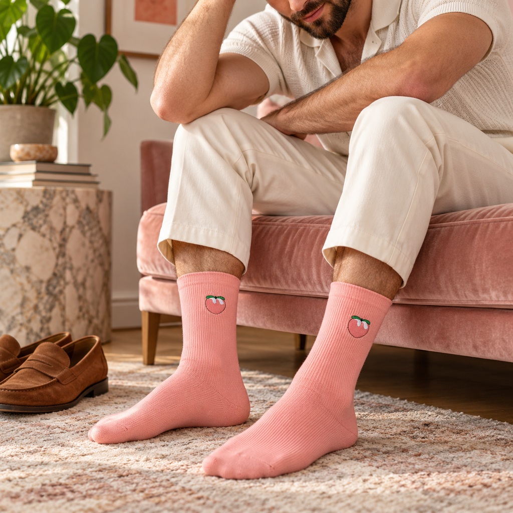 Peach Pink Cotton Socks worn by a model.