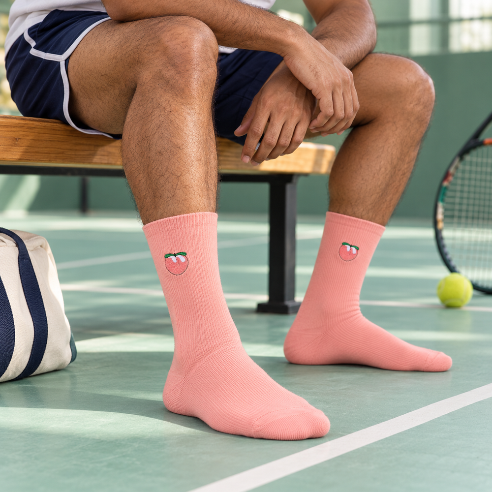 Peach Pink Cotton Socks — worn in peach court crush.