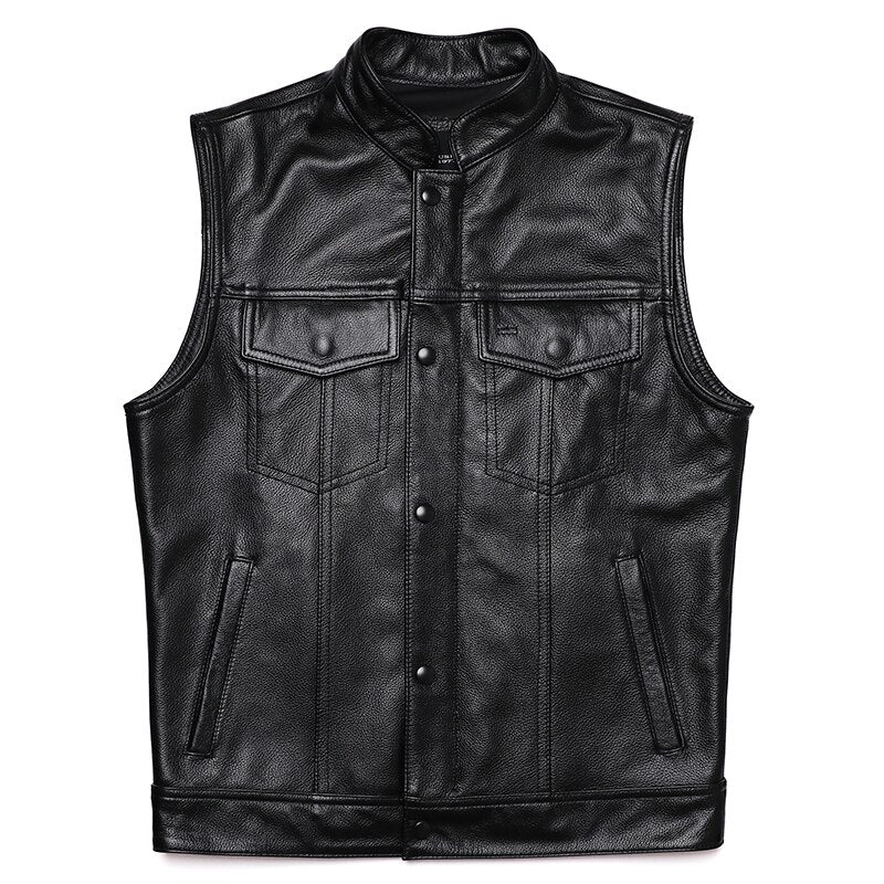 100% Genuine Leather Vintage Look Biker Vest