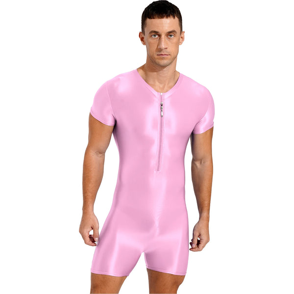 Neon Bold Glossy Zipper Men's Bodysuit